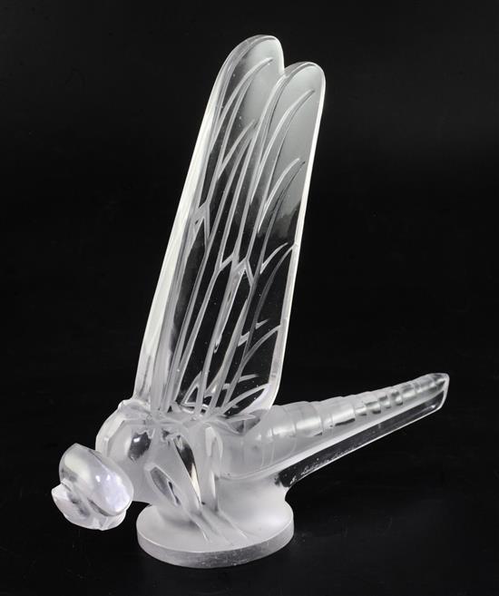 Grande Libellule/Large Dragonfly. A glass mascot by René Lalique, introduced on 23/5/1928, No.1100393, height 20.25cm.